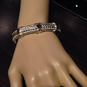 JUDITH RIPKA STERLING SILVER AMETHYST HINGED CABLE CUFF BRACELET